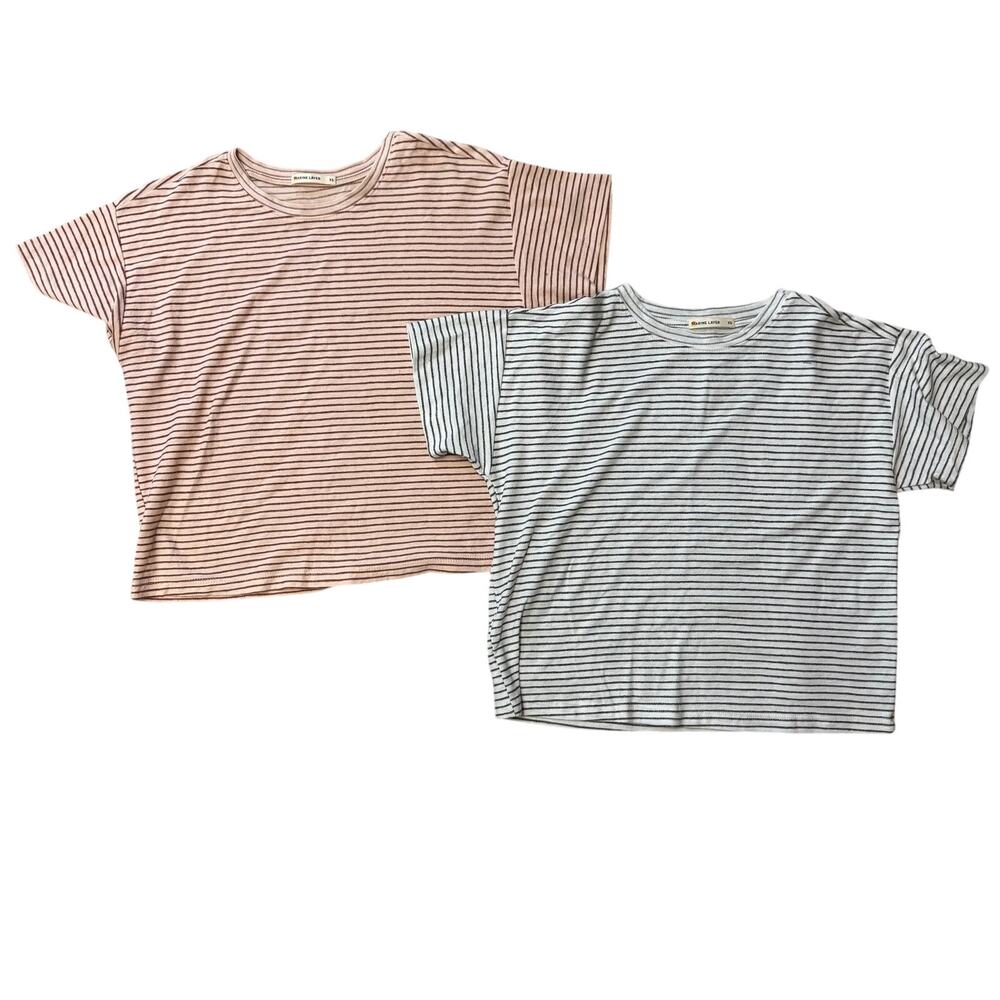 Marine Layer Lot of 2 Tee Shirts Women XS Striped White Peach Oversized Crop Top